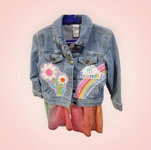 Upcycled Cat & Jack Blue Denim Jacket  with Colorful Accents.Custom designed